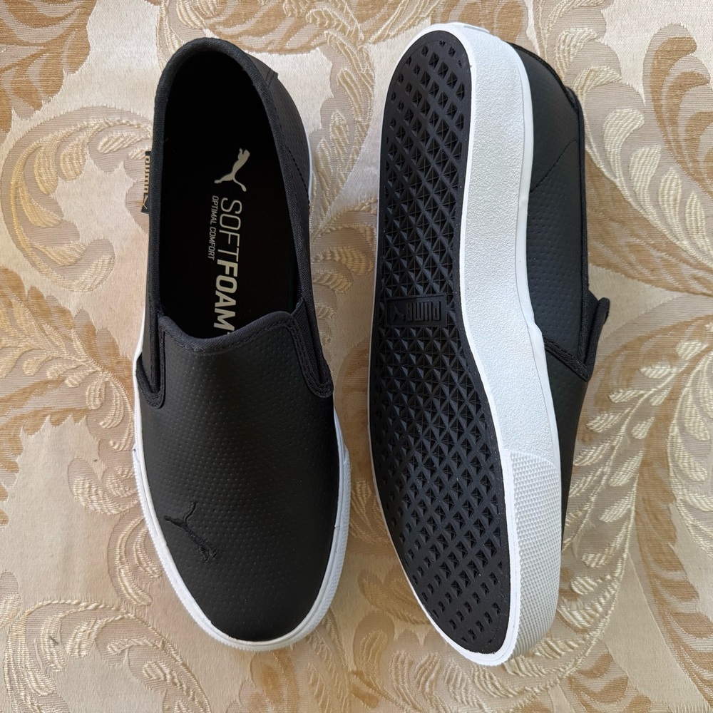 Puma Women’s Black and White Slip-On Sneakers